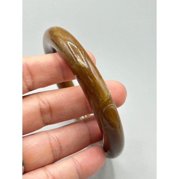 Vintage Marbled Plastic Bracelet Tubular Design Brown Bangle Chunky Plastic - Picture 3 of 6